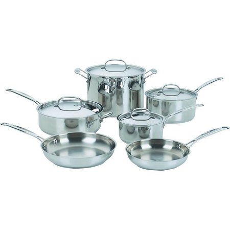 Chef's Classic 7710 Cookware Set, Stainless Steel, Polished Mirror, 10Piece -  CUISINART, 77-10P1